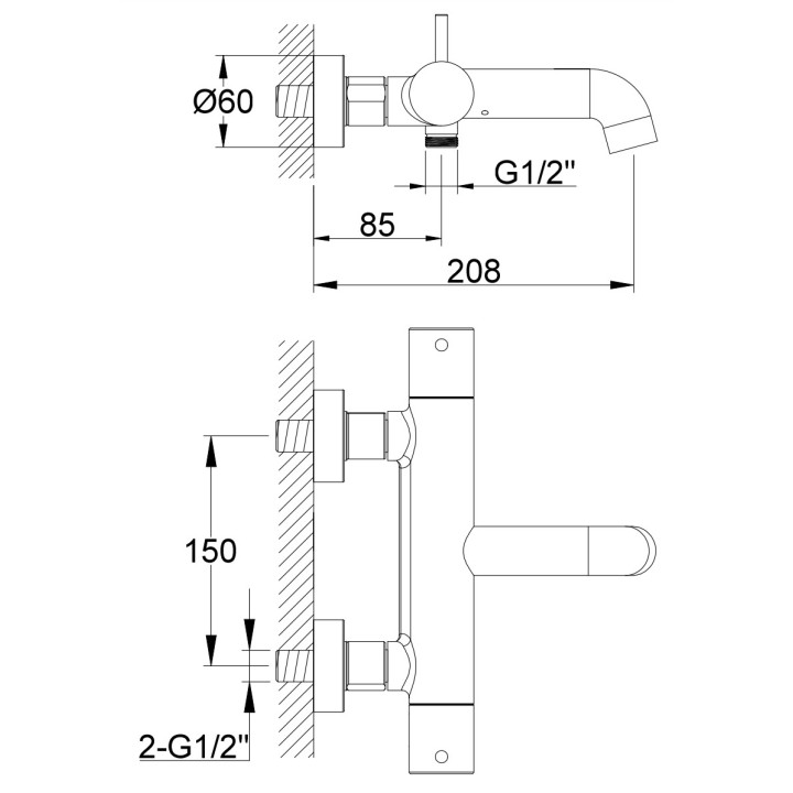 Wannenbatterie Kohlman Axel, Aufputz, Auslauf 205mm, 2 wyjścia wody, Chrom
