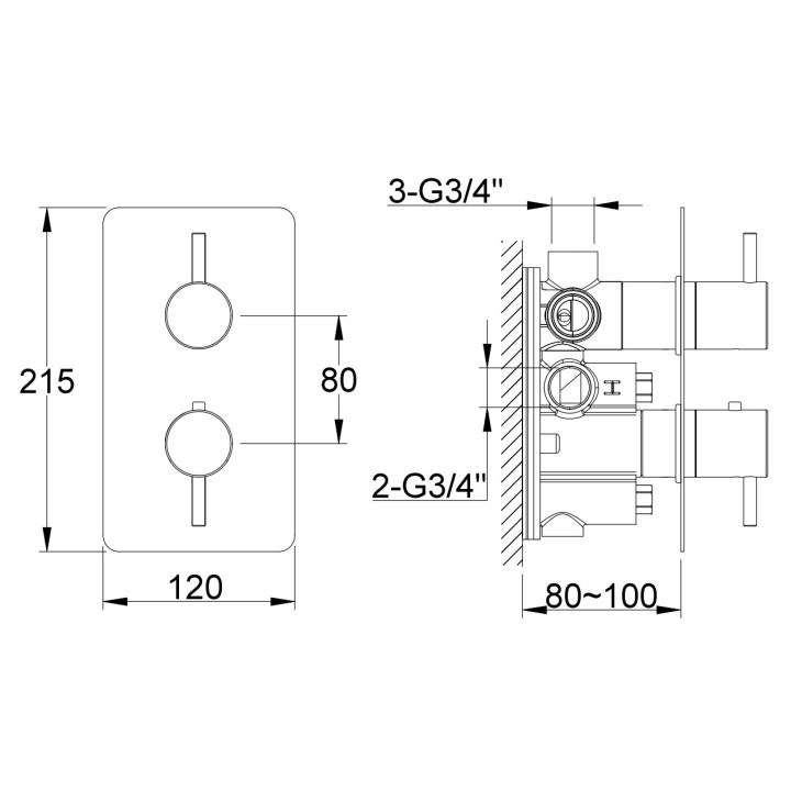 Thermostatisch Wannenbatterie Kohlman Axel, Unterputz, 2 wyjścia wody, Chrom