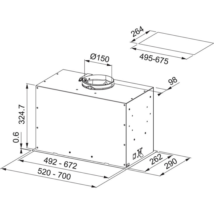 Okap wyspowy Franke CryStahl FCR 925 I TC BK XS LED, 90x60cm, Edelstahl/Schwarzglas