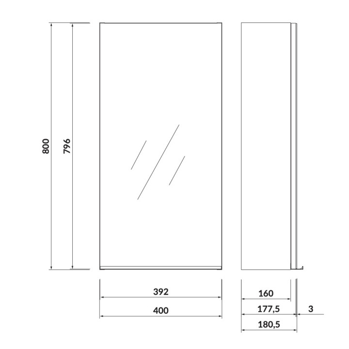 Schrank lustrzana Cersanit Virgo, 40cm, Tür uniwersalne, 3 półki, verchromt Halter, weiß