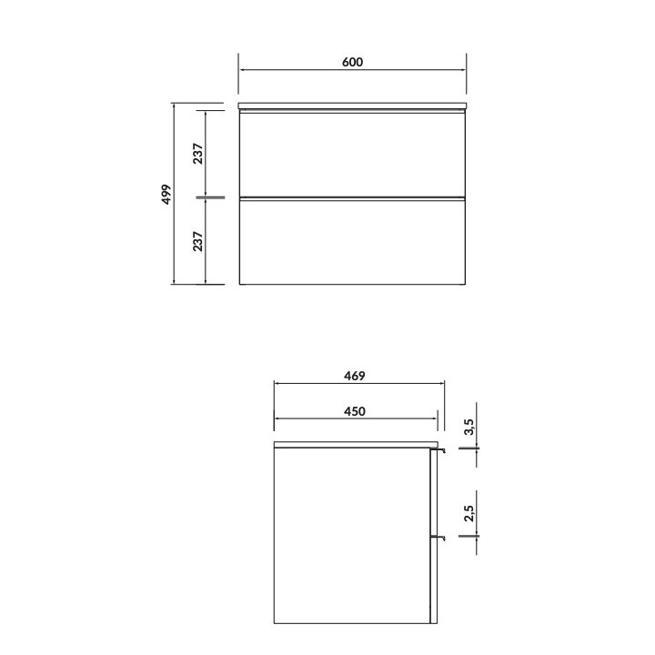 Schrank Unterbau- Cersanit Virgo, 60cm, 2 szuflady, verchromt uchwyty, weiß