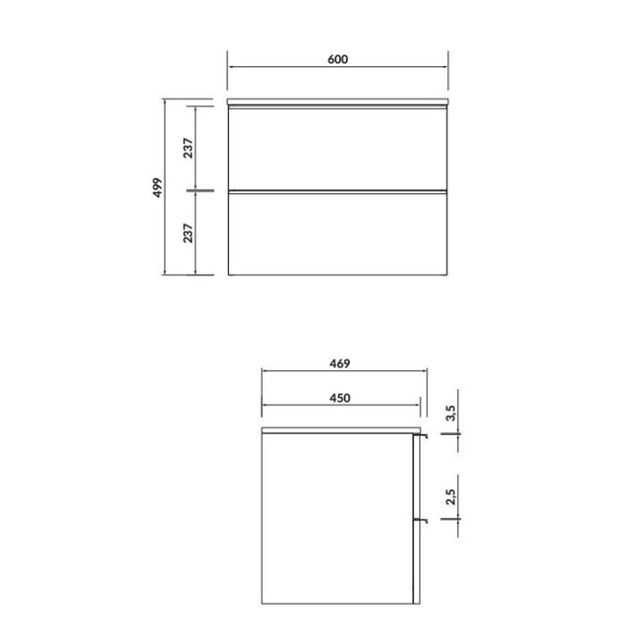 Schrank Unterbau- mit Tisch Cersanit Virgo, 60cm, 2 szuflady, verchromt uchwyty, weiß
