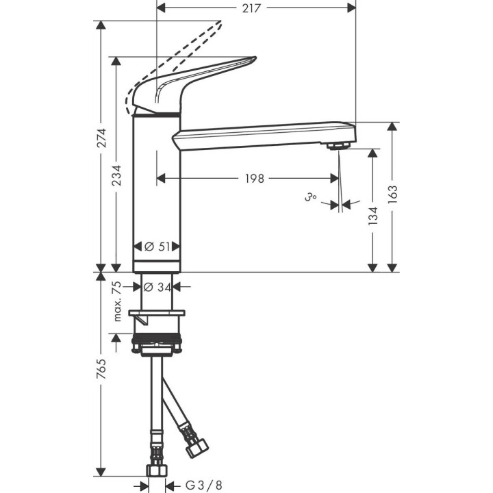 Küchenarmatur Hansgrohe Zesis M33 1jet Eco, stehend, Höhe 214mm, Auslauf 220mm, Chrom