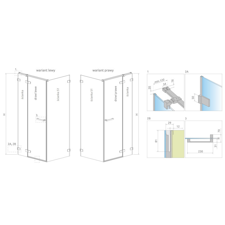 Front Kabine prysznicowej walk-in Radaway Modo New Black IV, 120x200cm, Glas transparent, profil schwarz