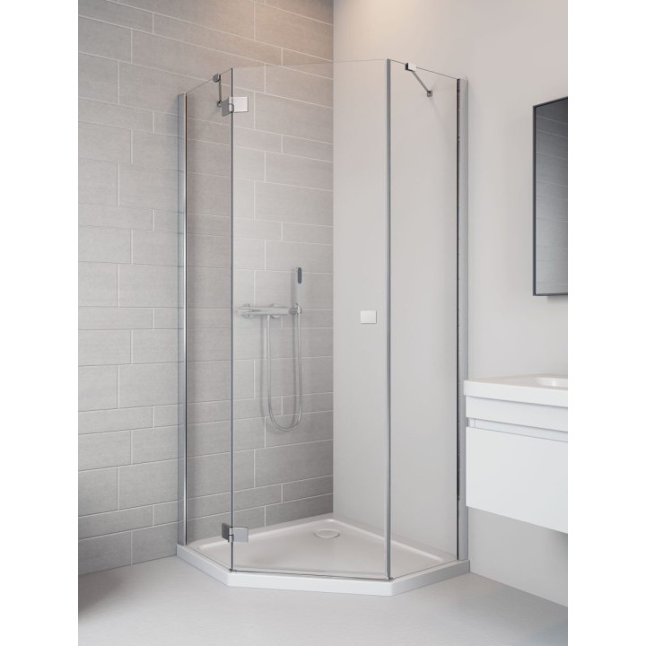 Duschkabine mit eckeinstieg symmetrisch Radaway Essenza New Black PTJ 100x100 Tür links, profil schwarz, Glas transparent- sanit