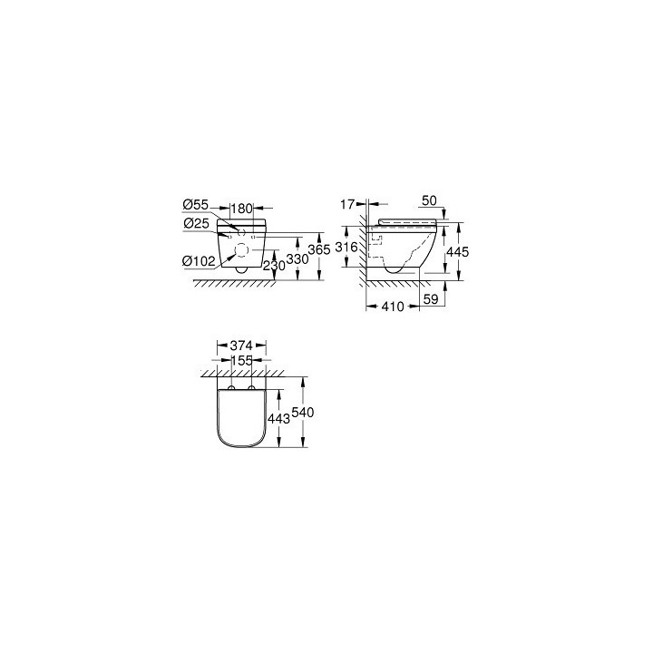 Wand-wc Grohe Euro Ceramic, 49x37cm, bezkołnierzowa mit WC-Sitz mit Softclosing, alpenweiß