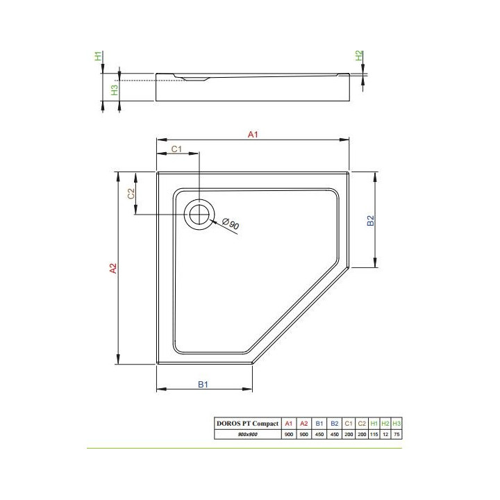 Pięciokątny Duschwanne mit Verkleidung Acryl- 90x90cm Radaway Doros PT Compact- sanitbuy.pl
