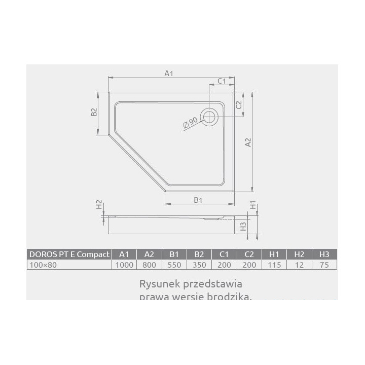 Duschwanne fünfeck lewy Radaway Doros PT E 100x80cm weiß- sanitbuy.pl