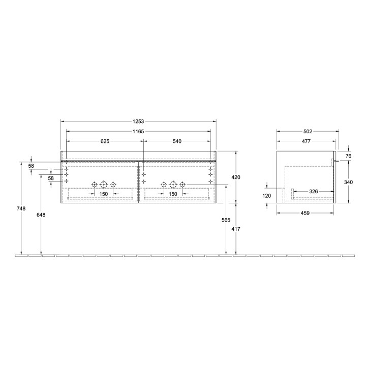 Schrank Unterbau- Villeroy&Boch Venticello, 466x590x400mm, uchwyty weiß, weiß matt