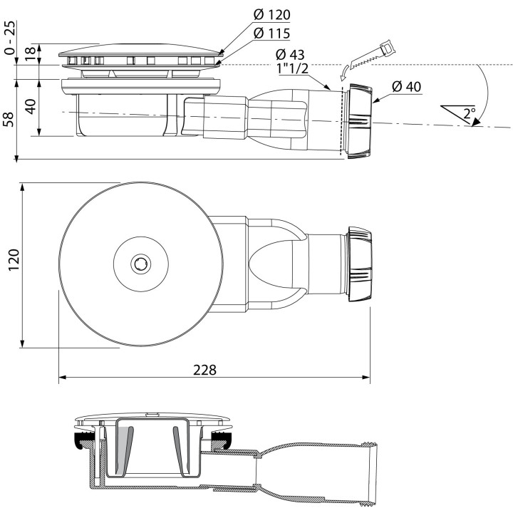 Ablaufgarnitur für duschwanne Radaway Turboflow TB50, Chrom