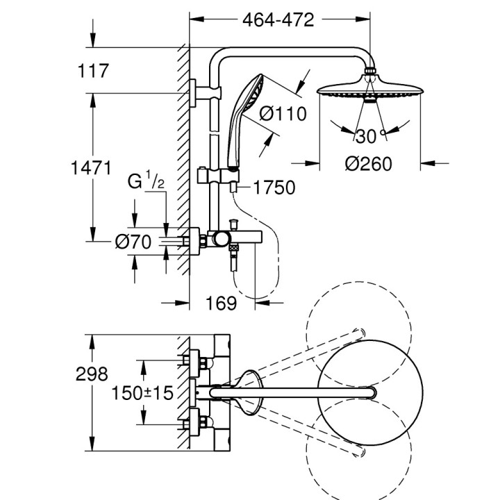 Duschsystem z termostatem zur Wandmontage GROHE Euphoria System 310 - stal nierdzewna