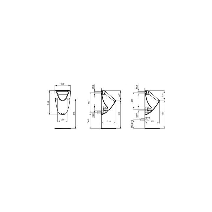 Urinal Ideal Standard Connect zum Komplettieren mit Deckel, dopływ wody z tyłu - weiß