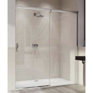 Tür Schiebe- Huppe Aura Elegnace 1-teilig ze stały segmentem rechts 130x200 cm transparentes Glas z Anti-Plaque  silbernes Profi