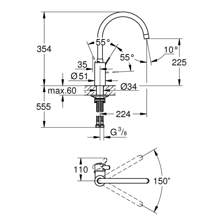 Spültischarmatur Grohe Eurosmart Cosmopolitan, stehend, wyciągana i obracana Auslauf, Chrom