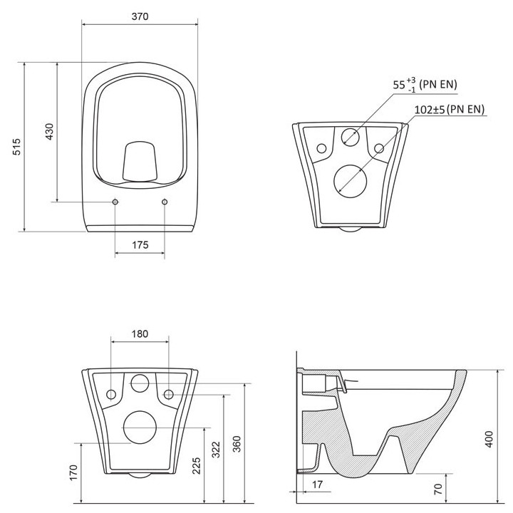Becken WC abgehängt Ravak Classic RimOff 37x51x33 cm, weiß