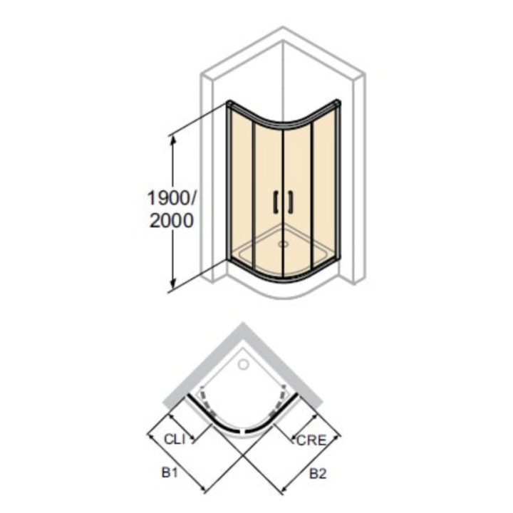 Kabine 1/4 Kreise Huppe Classics 2, 1000x1000mm, Tür Schiebe-, Einstiegbreite 570mm, Anti-Plaque, silbern profil