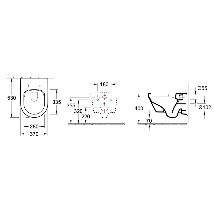 Combi-Pack Wand-WC WC mit Sitz Villeroy & Boch Architectura, 53x37cm, DirectFlush, bezkołnierzowa, Weiss Alpin