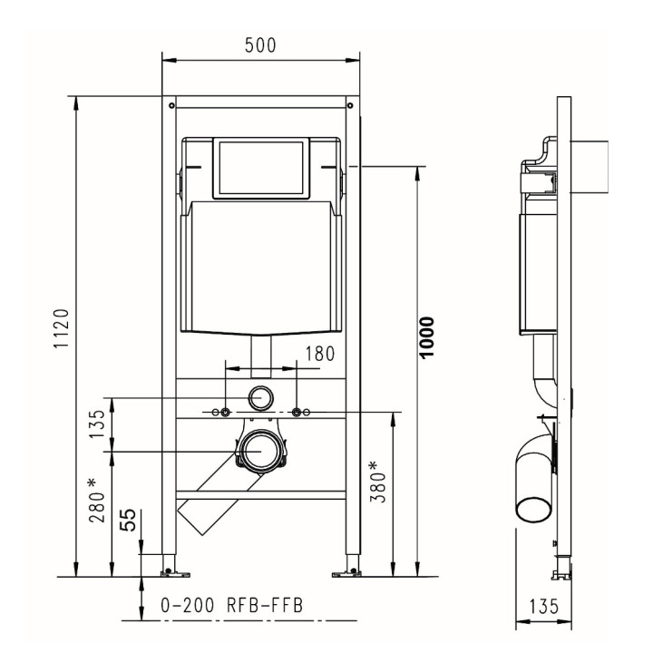 Unterputz-gestell JOMOTech, wersja dla niepełnosprawnych, Höhe 112cm