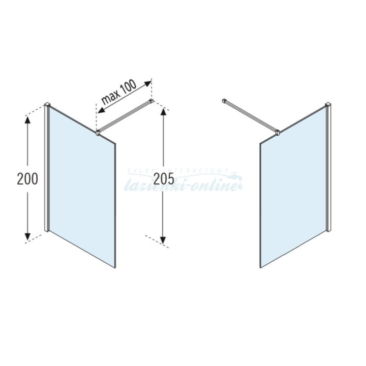 Kabine typu walk-in zur Wandmontage Novellini Kuadra H 117-120 cm, profil Chrom, transparentes Glas