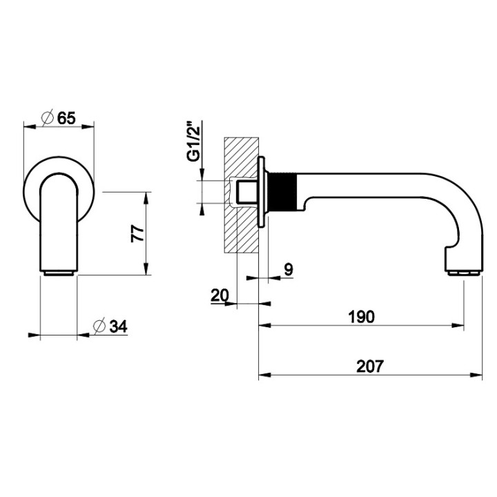Auslauf Waschtisch- Gessi Inciso, zur Wandmontage, 255mm, Chrom