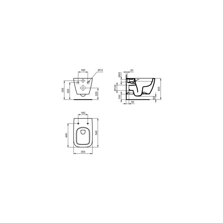 Becken WC Ideal Standard Tesi 53,5x36,5cm hängend bezrantowa weiß + Sitz Ideal Standard Tesi mit Softclosing - sanitbuy.pl