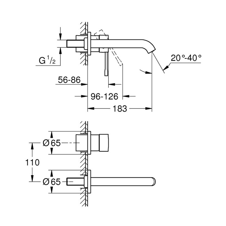 Waschtischarmatur Grohe Essence Professional, Unterputz, mit 2-Anschlüssen, Auslauf 230mm, Chrom