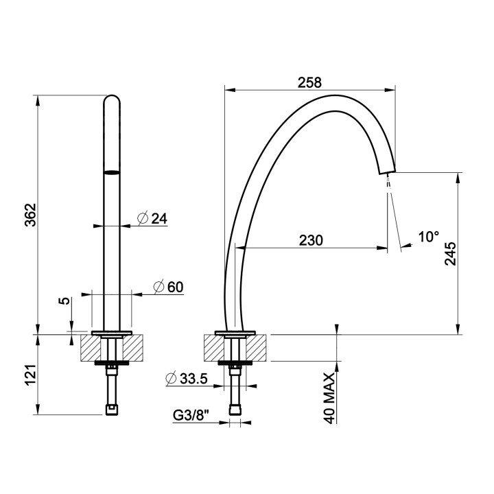 Auslauf Waschtisch- Gessi Origini, stehend, Höhe 243mm, Chrom