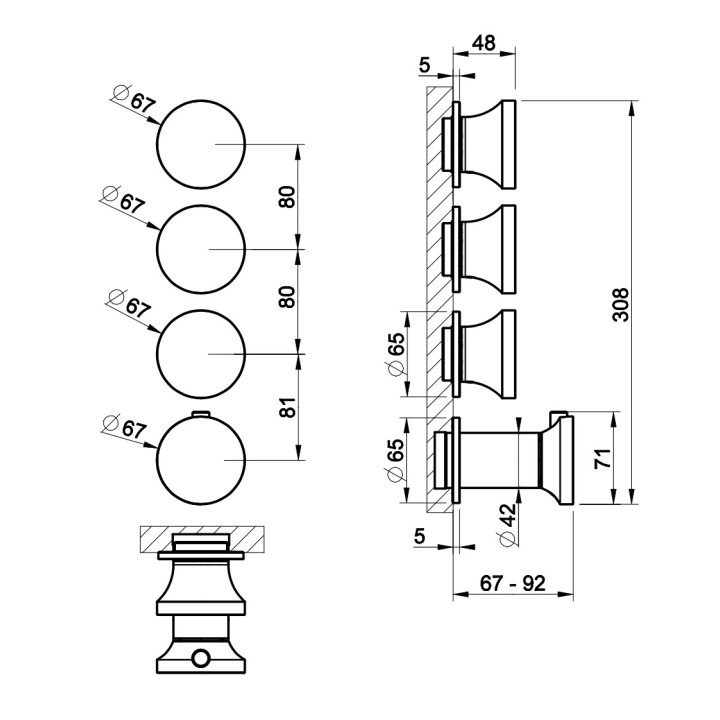 Thermostatisch Armatur Brause- Gessi Origini, mit 3 Anschlüssen, Unterputz, 2 jednoczesne wyjścia wody, Chrom