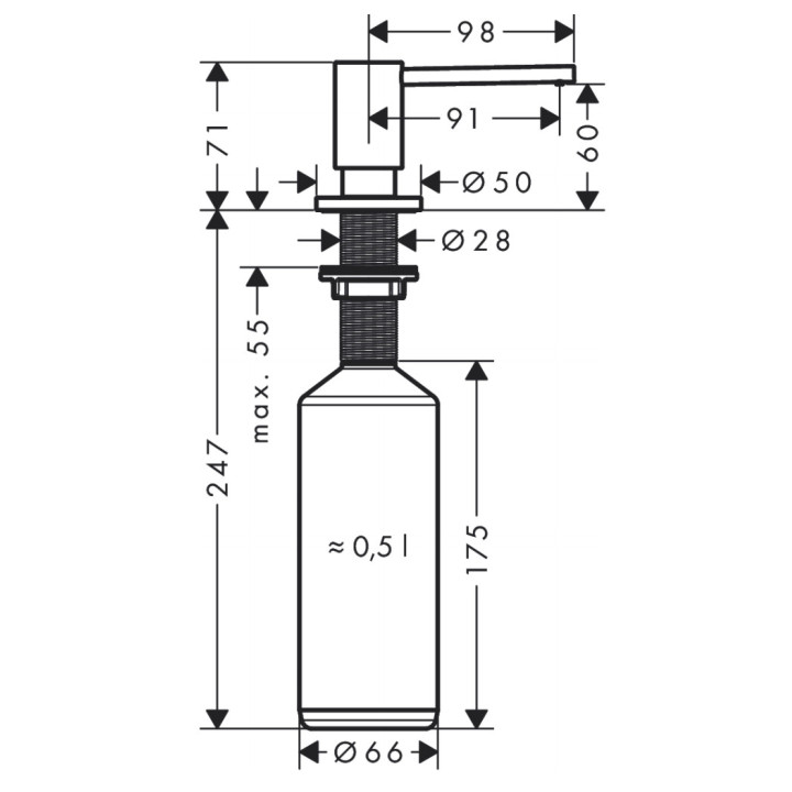 Seifenspender Hansgrohe, 500ml, montaż na blacie, schwarz matt