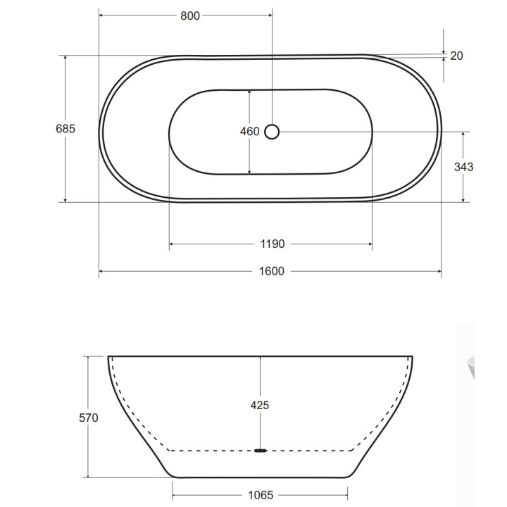 Badewanne freistehend Besco Moya, 160x68cm, z weißm korkiem kilka-klak, weiß