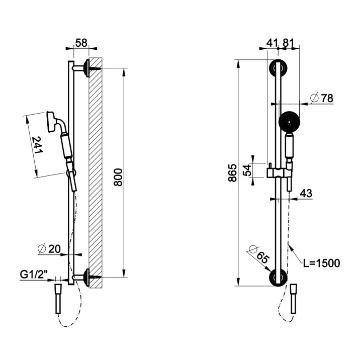 Dusch-set Gessi Venti20, Aufputz-, Haltegriff z Handbrause i wężem 150cm, Chrom