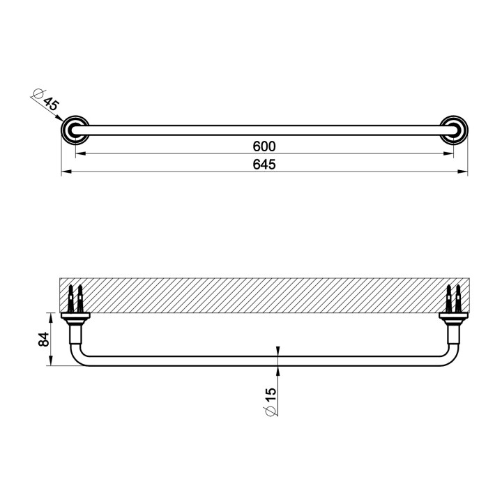 Reling Handtuch- Gessi Venti20, zur Wandmontage, 45cm, Chrom