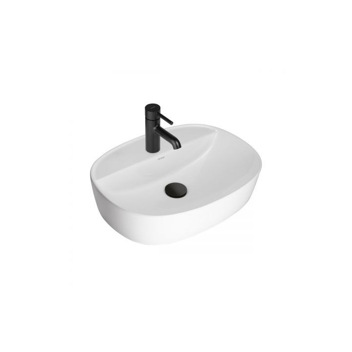 Aufsatzwaschtisch Oltens Hamnes, 60x42,5cm, oval, ohne Überlauf, powłoka SmartClean, weiß