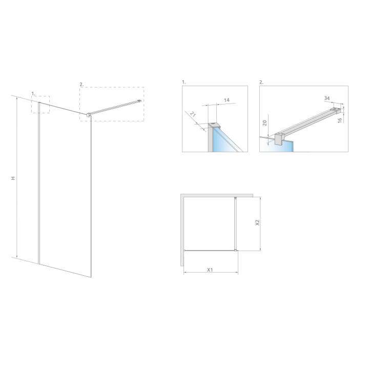 Duschkabine Walk-In Radaway Modo New Gold II 50, Glas transparent, 50x200cm, profil golden