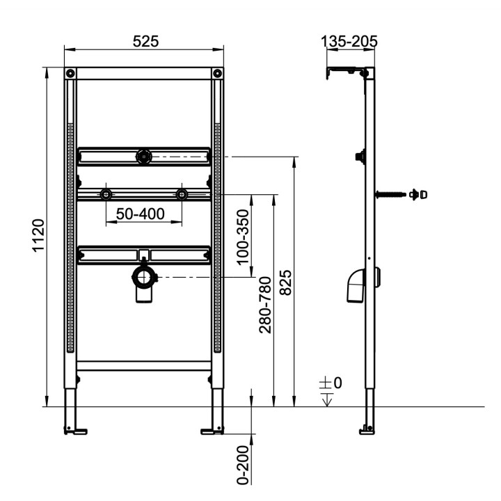 Unterputz-gestell dla pisuaru Villeroy & Boch ViConnect, Höhe 1120mm, system ProDetect