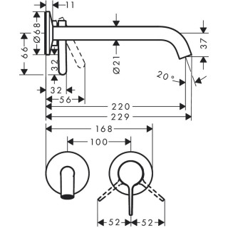 Waschtischarmatur mit 2-Anschlüssen Axor Citterio, Unterputz, Auslauf 220mm, Halter dźwigniowy, Chrom