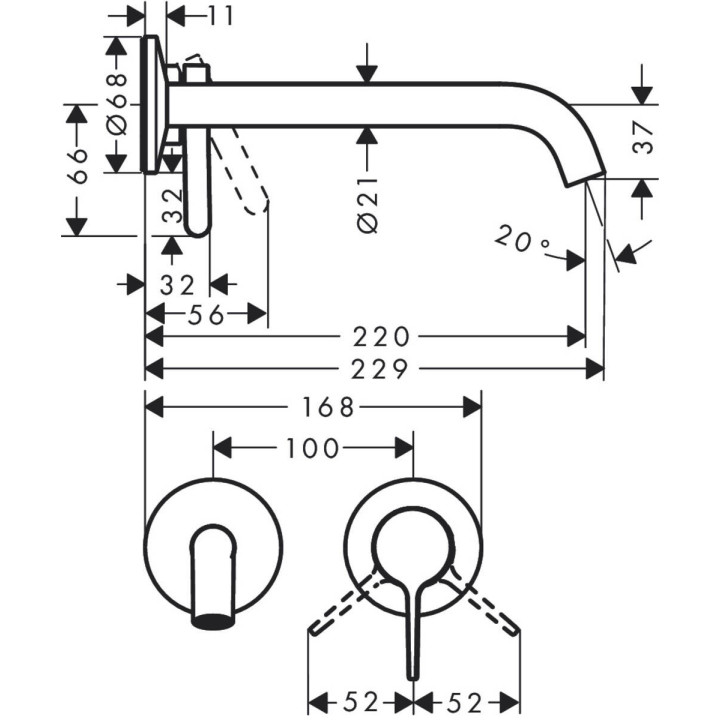 Waschtischarmatur mit 2-Anschlüssen Axor Citterio, Unterputz, Auslauf 220mm, Halter dźwigniowy, Chrom