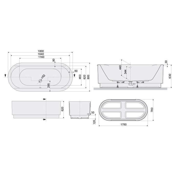 Badewanne frei stehend Sanplast Ergo oval WOW-kpl/ER 80x180+ST31 frei stehend 180x80 cm