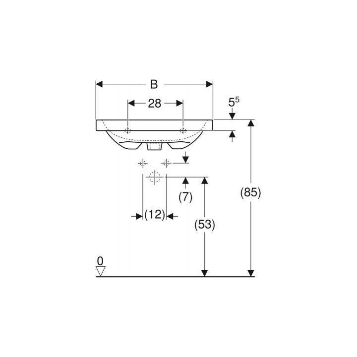 Aufsatzwaschtisch Geberit iCon Light, 60x48cm, z Überlauf, mit Hahnloch, weiß