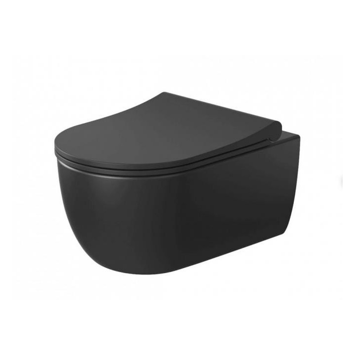 Becken WC hängend Massi Decos Rimless, bezrantowa, 55x36cm, WC-Sitz mit Softclosing, schwarz matt