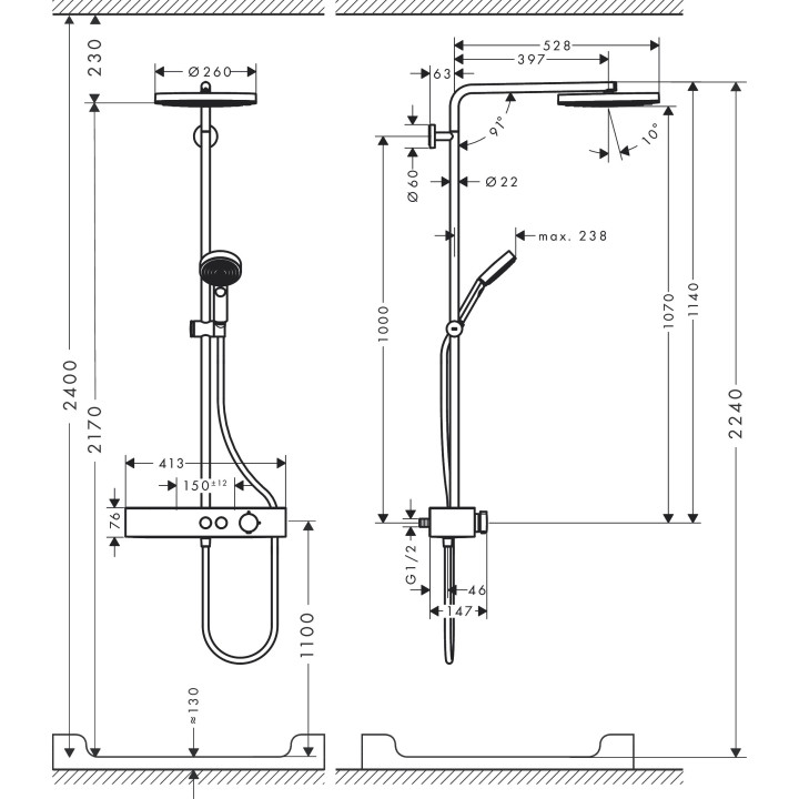 Komplet prysznicowy Axor 2 jet Front DN 15- sanitbuy.pl