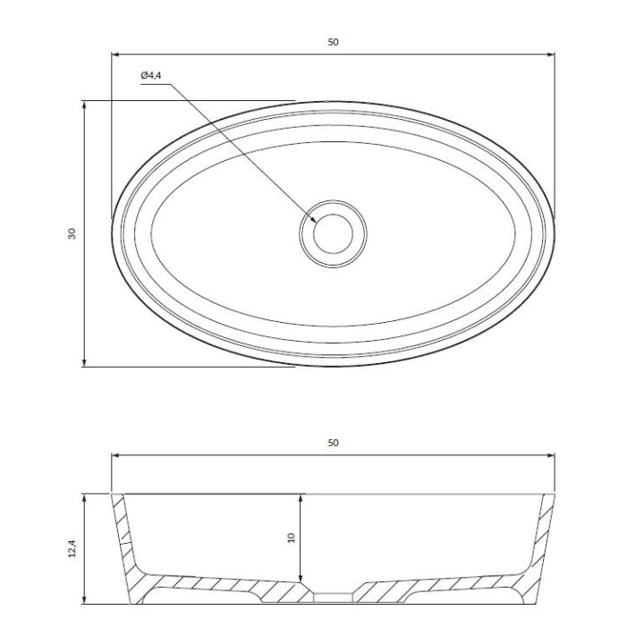 Aufsatzwaschtisch Omnires Cadence M+, 62x42cm, ohne Überlauf, weiß Glanz