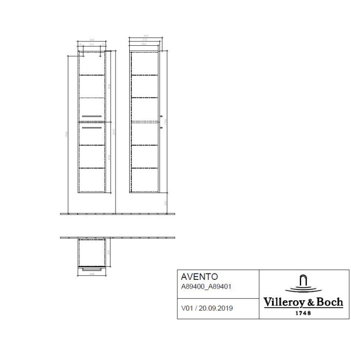 Schrank Unterbau- Villeroy & Boch Avento, 980 x 514 x 484 mm, 2 elementy wysuwane - Crystal White