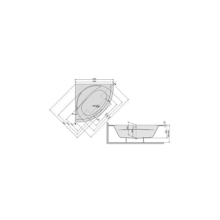 Badewanne Sanplast Space Line WS/SPACE 140x140+SP symmetrisch