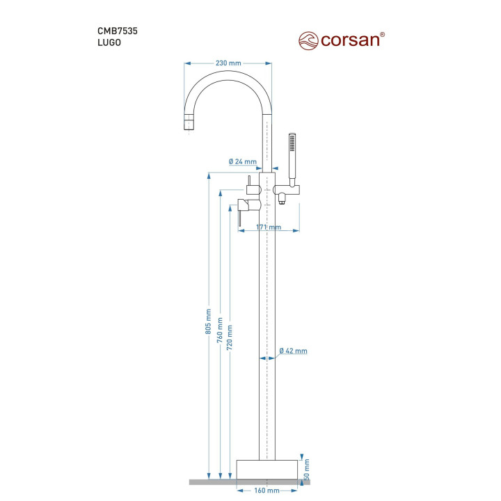 Wannenarmatur freistehend Corsan Lugo schwarz