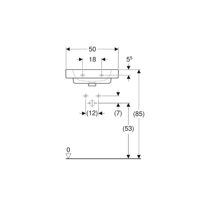 Geberit Modo Waschtisch kompaktowa, B50cm, H15.5cm, T40cm, z Überlauf, mit Hahnloch