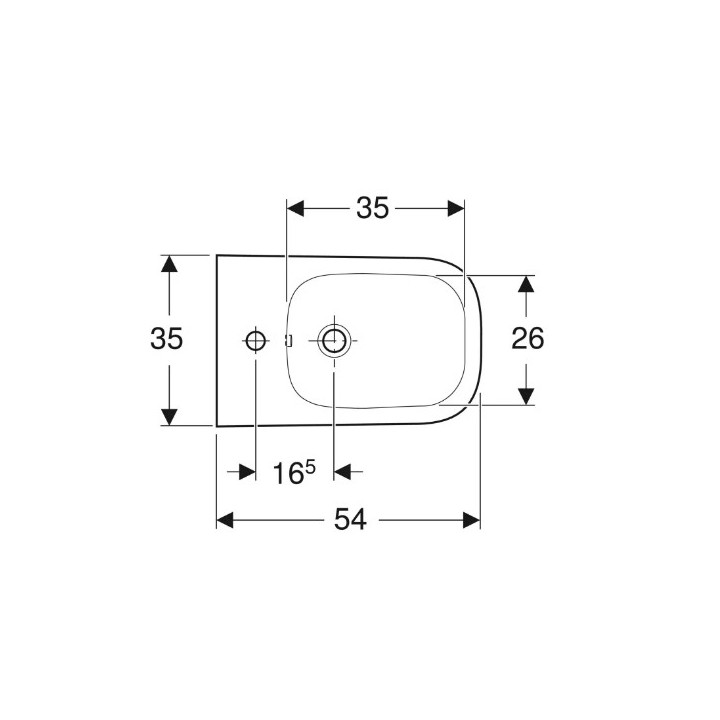 Geberit Smyle Square Bidet hängend, B35cm, H26cm, T54 cm, z Überlauf, mit Hahnloch