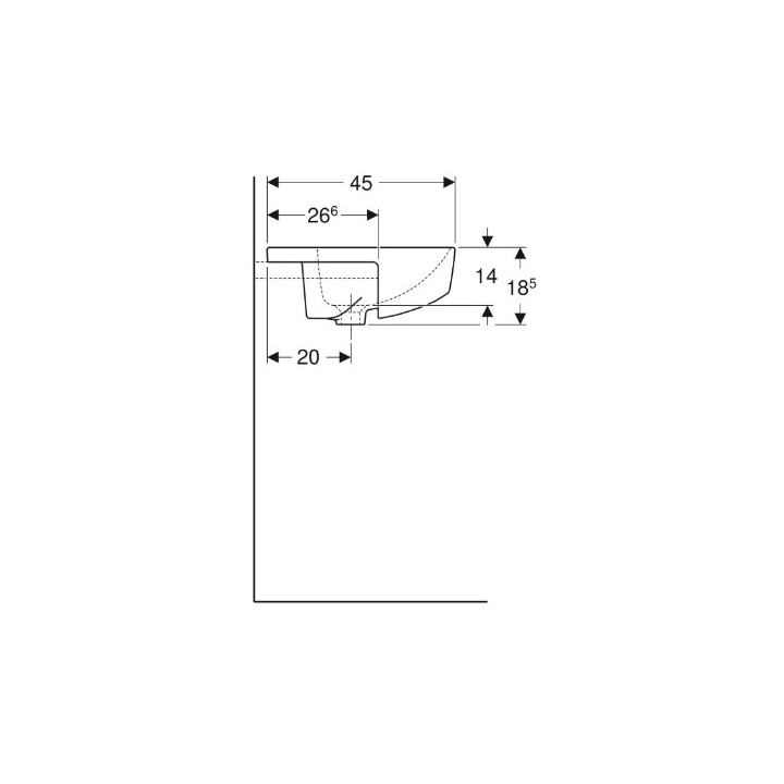 Geberit Variform Waschtisch częściowo Einbau-, rechteckig, B55cm, H18.5cm, T45cm, z Überlauf, mit Hahnloch