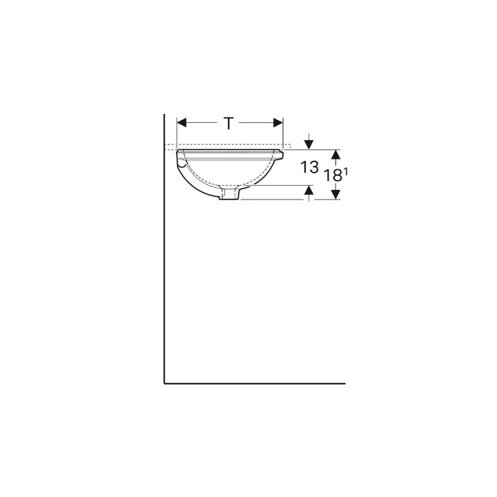 Geberit Variform Unterbauwaschtisch, oval, B49.5cm, H18cm, T42cm, z Überlauf, ohne Hahnloch