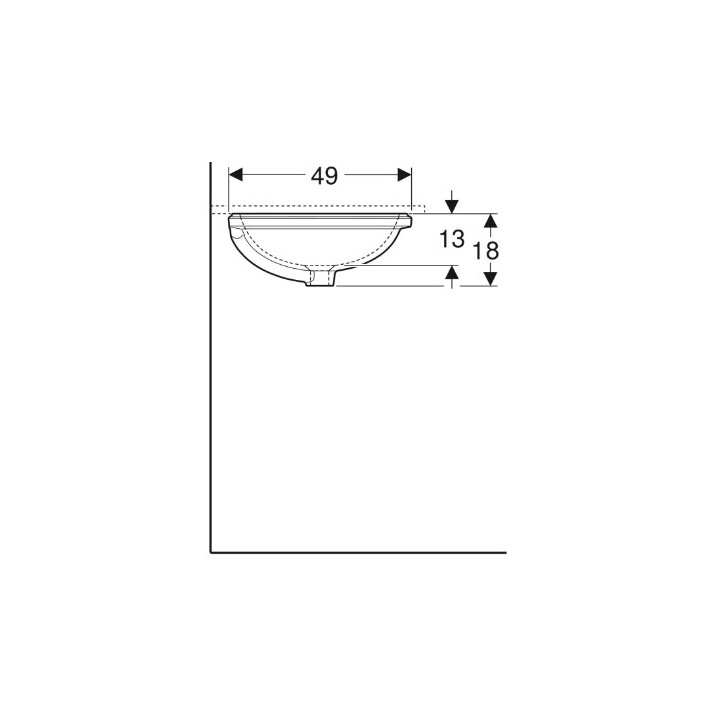 Geberit Variform Unterbauwaschtisch, oval, B56cm, H18cm, T46cm, z Überlauf, ohne Hahnloch